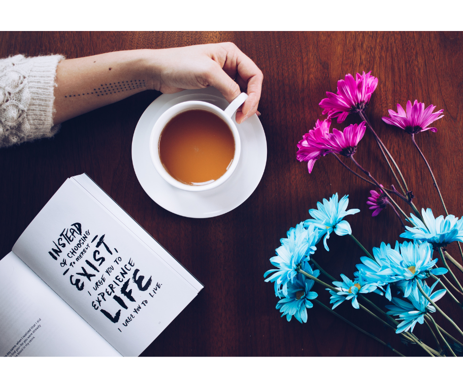 Book of Poetry, Tea, and Flowers